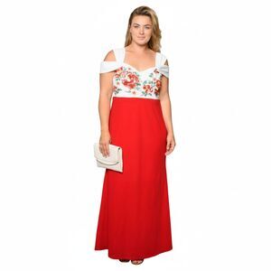 Soieblu 1X NWOT Floral Colorblock Embroidered Maxi Dress Cold Shoulder Plus Size